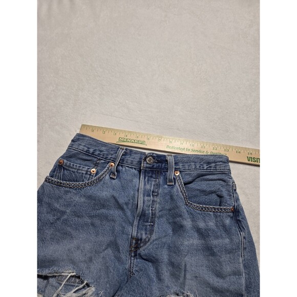 Levis 501 Shorts Womens Size 26 Waist Blue Denim Distressed  Button Fly Cotton - Picture 9 of 11